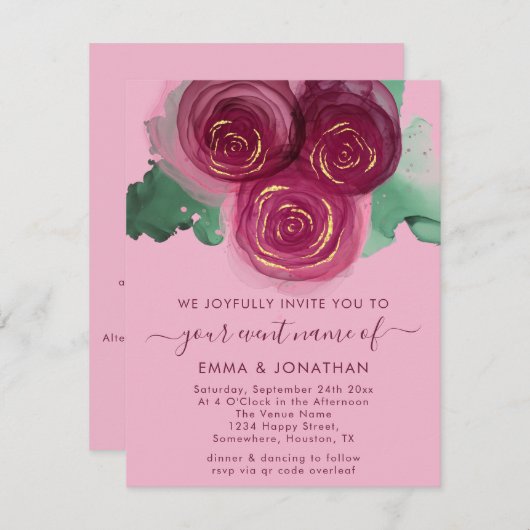 Rozen Floral QR Code Burgundy Marsala Roze (Voorkant / Achterkant)