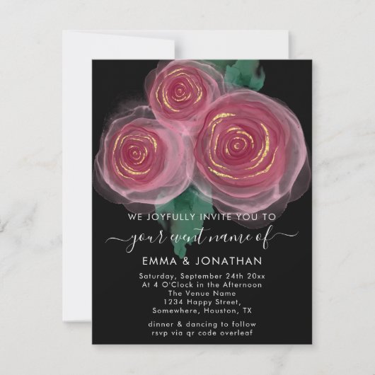 Rozen Floral QR Code Gold Burgundy Black (Voorkant)