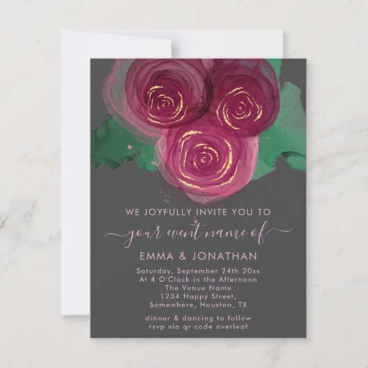 Rozen Floral QR Code Graphite Burgundy Marsala (Voorkant)