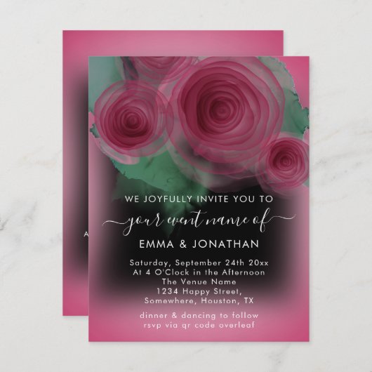 Rozen Floral QR Code Marsala Beet Black (Voorkant / Achterkant)