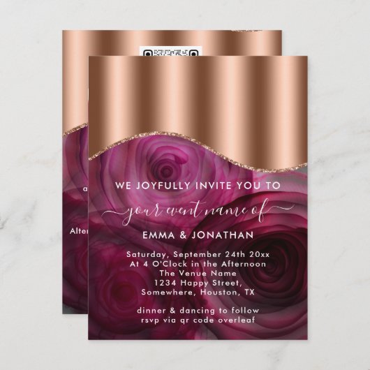 Rozen Floral QR Code Roos Gold Copper Marsala Roze (Voorkant / Achterkant)