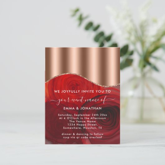 Rozen Floral QR Code Roos Gold Copper Red (Staand voorkant)