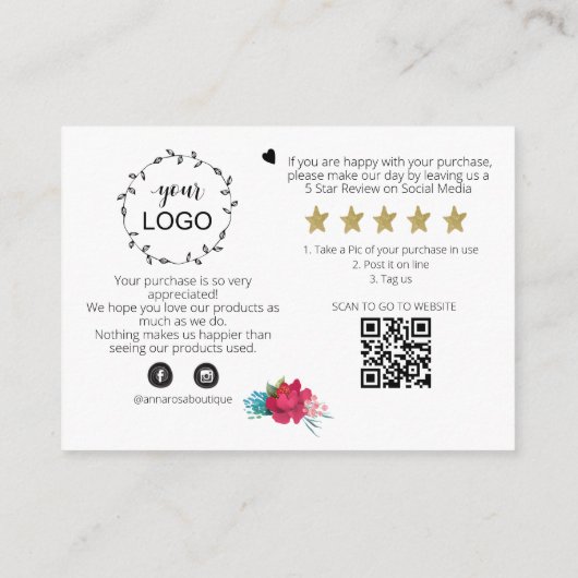 *~* ROZEN FLORAL QR Logo BEDANKT Review AP8 Informatiekaartje (Achterkant)