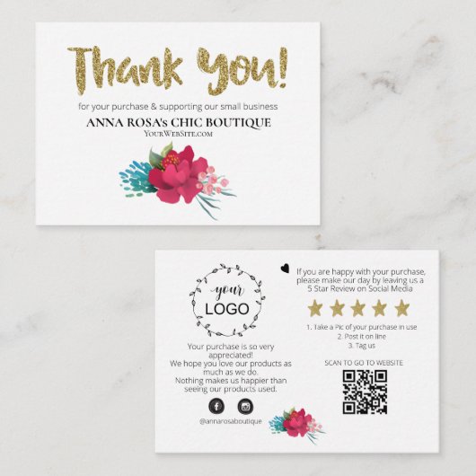 *~* ROZEN FLORAL QR Logo BEDANKT Review AP8 Informatiekaartje (Voorkant / Achterkant)