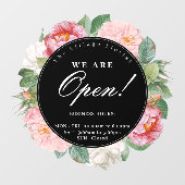 Rozen Floral Round Business openinguren zwart Raamsticker (Vel)