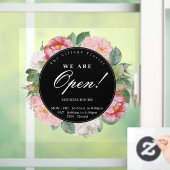 Rozen Floral Round Business openinguren zwart Raamsticker (Huis)