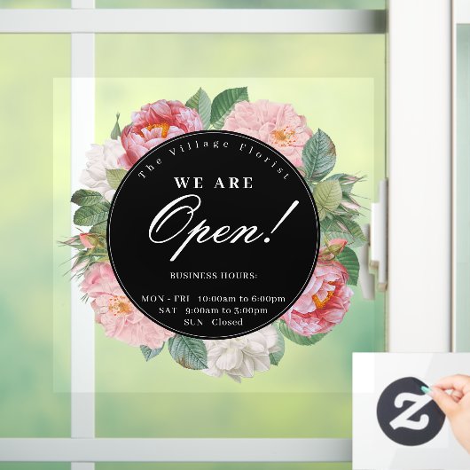 Rozen Floral Round Business openinguren zwart Raamsticker (Huis)