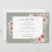 Rozen Floral Sage Green Foto bruiloft Save The Date (Voorkant)