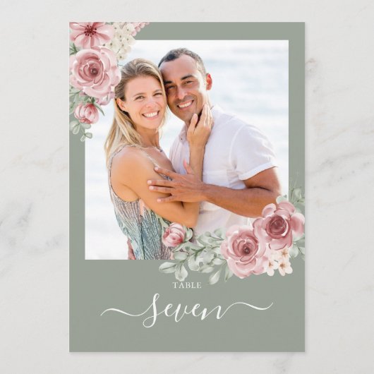 Rozen Floral Sage Green Fototafel Nummer Kaart (Achterkant)