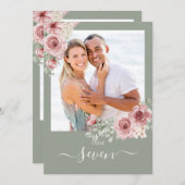 Rozen Floral Sage Green Fototafel Nummer Kaart (Voorkant / Achterkant)