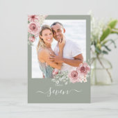 Rozen Floral Sage Green Fototafel Nummer Kaart (Staand voorkant)