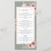 Rozen Floral Sage Green Wedding Dinner Menu (Voorkant)