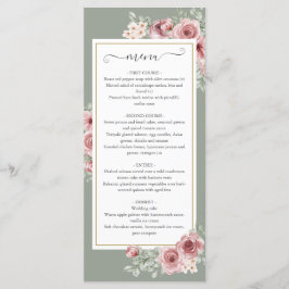 Rozen Floral Sage Green Wedding Dinner Menu