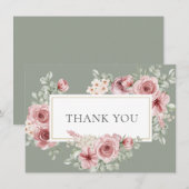 Rozen Floral Sage Groen Goud Geometrisch Bedankkaart (Voorkant / Achterkant)