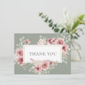 Rozen Floral Sage Groen Goud Geometrisch Bedankkaart (Staand voorkant)