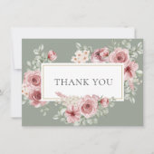 Rozen Floral Sage Groen Goud Geometrisch Bedankkaart (Voorkant)