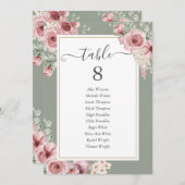 Rozen Floral Sage Groene Tafel Nummer Aankondiging (Voorkant / Achterkant)