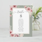 Rozen Floral Sage Groene Tafel Nummer Aankondiging (Staand voorkant)