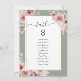 Rozen Floral Sage Groene Tafel Nummer Aankondiging