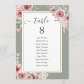 Rozen Floral Sage Groene Tafel Nummer Aankondiging (Voorkant)