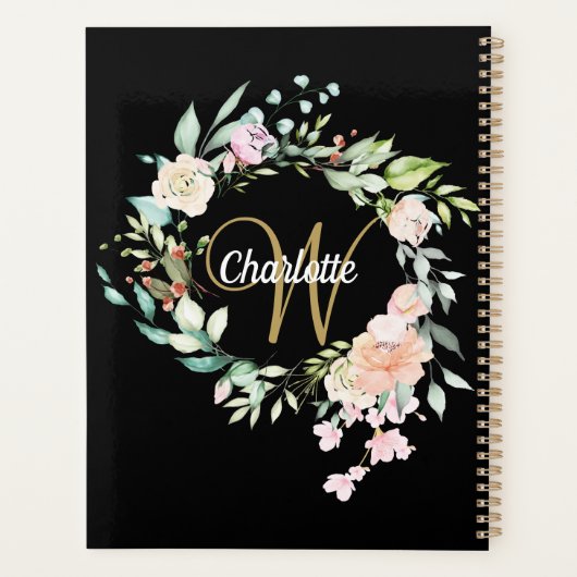 Rozen Floral Script Monogram Black Gold 2023 Planner (Achterkant)