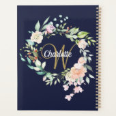 Rozen Floral Script Monogram Navy Blue Gold Planner (Achterkant)