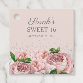 Rozen Floral Silver Glitter Sweet 16 Bedankjes Labels