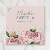Rozen Floral Silver Glitter Sweet 16 Bedankjes Labels (Voorkant)