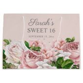 Rozen Floral Silver Glitter Sweet 16 Groot Cadeauzakje (Voorkant)