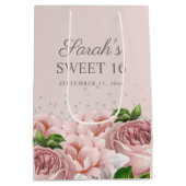Rozen Floral Silver Glitter Sweet 16 Medium Cadeauzakje (Achterkant)