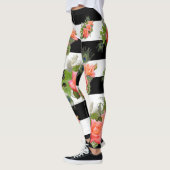 Rozen Floral Striped Pattern Peacock Feathers Leggings (Links)