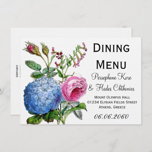 Rozen Floral Weddenschappen Dining Menu Hydrangea (Voorkant / Achterkant)