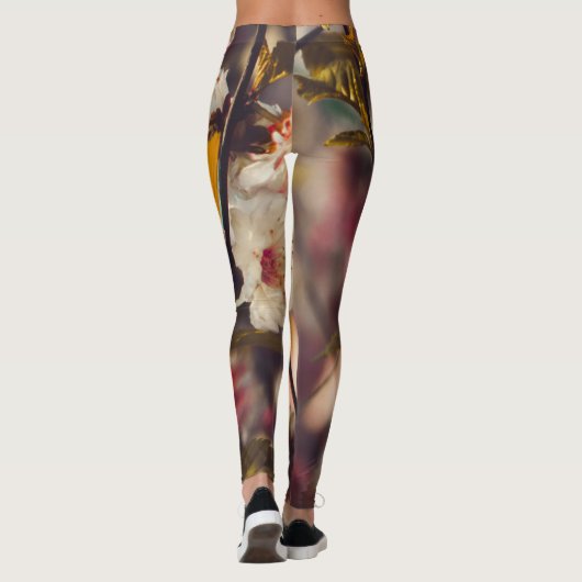 Rozen florale groene rode Leggings levensstijl (Achterkant)