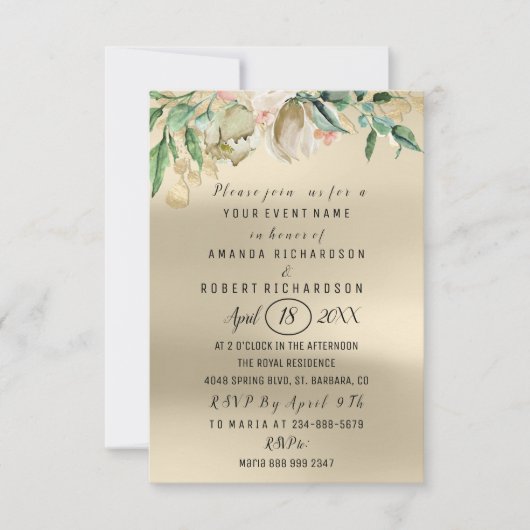 Rozen Flower Brunch Green Gold Waterverf Ivory Kaart (Voorkant)