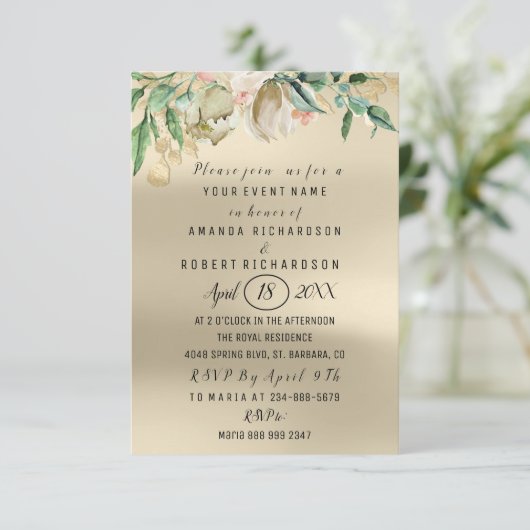 Rozen Flower Brunch Green Gold Waterverf Ivory Kaart (Staand voorkant)