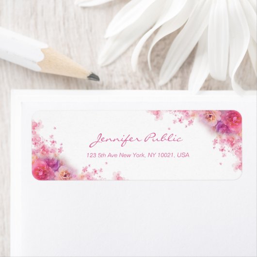 Rozen Flowers Elegant Hand Script Waterverf Art Etiket (Insitu)
