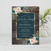 Rozen Flowers Lights, Dark Wood Graduparty Kaart (Staand voorkant)