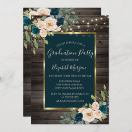 Rozen Flowers Lights, Dark Wood Graduparty Kaart