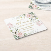 Rozen Foliage Hearts 50th Wedding Jubileum Kartonnen Onderzetters (Schuin)