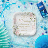 Rozen Foliage Hearts 50th Wedding Jubileum Papieren Bordje (Feest)