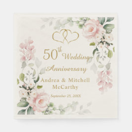 Rozen Foliage Hearts 50th Wedding Jubileum Servet