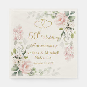 Rozen Foliage Hearts 50th Wedding Jubileum Servet