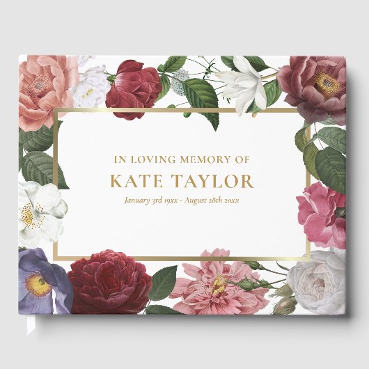 Rozen Foral Funeral Service Memorial Guest Book Gastenboek (Voorkant)