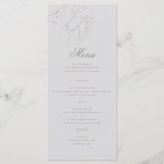 Rozen Formal Modern Classic Ivoor Elegant Wedding Menu (Voorkant)
