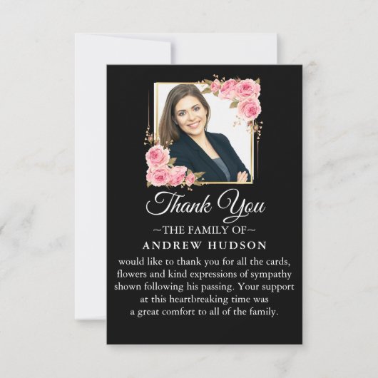 Rozen Foto Lijst Begrafenis Dank u kaart (Voorkant)