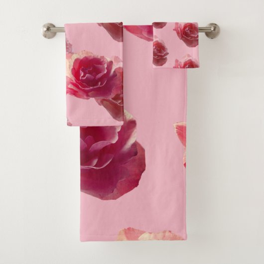 Rozen Fotopatroon Badkamer Handdoek Set (Insitu)