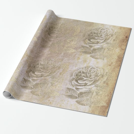 Rozen Foxier Gold Parly Metallic Floral Grungy Cadeaupapier (Uitgerold)