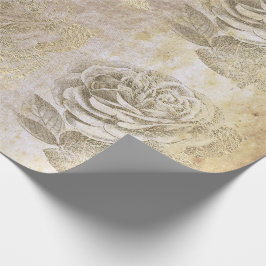 Rozen Foxier Gold Parly Metallic Floral Grungy Cadeaupapier