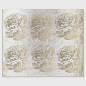 Rozen Foxier Gold Parly Metallic Floral White Cadeaupapier (Vlak)