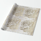 Rozen Foxier Gold Parly Metallic Floral White Cadeaupapier (Uitgerold)